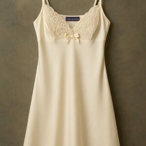 Halston Ivory Satin Lace Slip Dress Medium